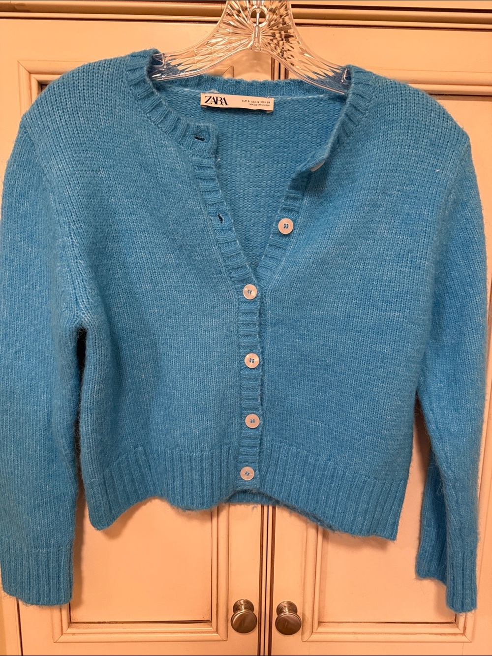 Zara Blue Cropped Button-Up Knit Cardigan